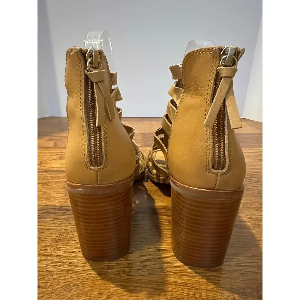 Sofft Women's Stratford Leather Cage Block Heel Sandals – Tan – Sz 9 – NWOB